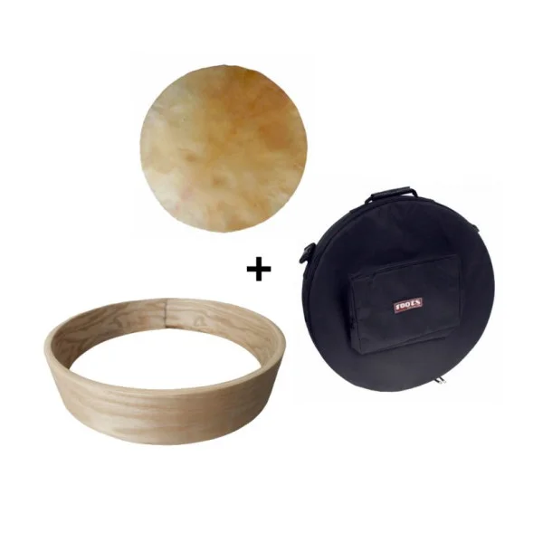 Pack Cadre Ash Wood pour tambour sur cadre (chamane) 18" + peau de chèvre parcheminée + 1 housse deluxe Achetez Aujourd'hui
