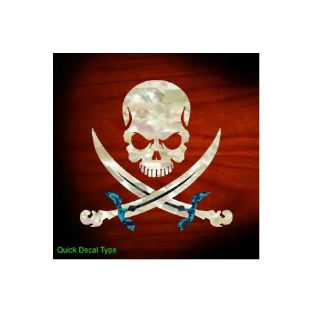 Acheter En Ligne Grand sticker guitare pirate tête de mort blanc abalone