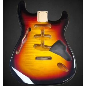 Soldes Corps Stratocaster F hole, Sunburst 3 tons, flammé, vernis gloss