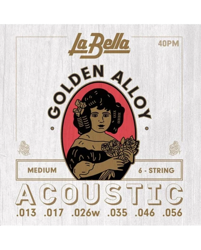 Cordes La Bella Golden Alloy Wound Medium, guitare acoustique Prix Bas